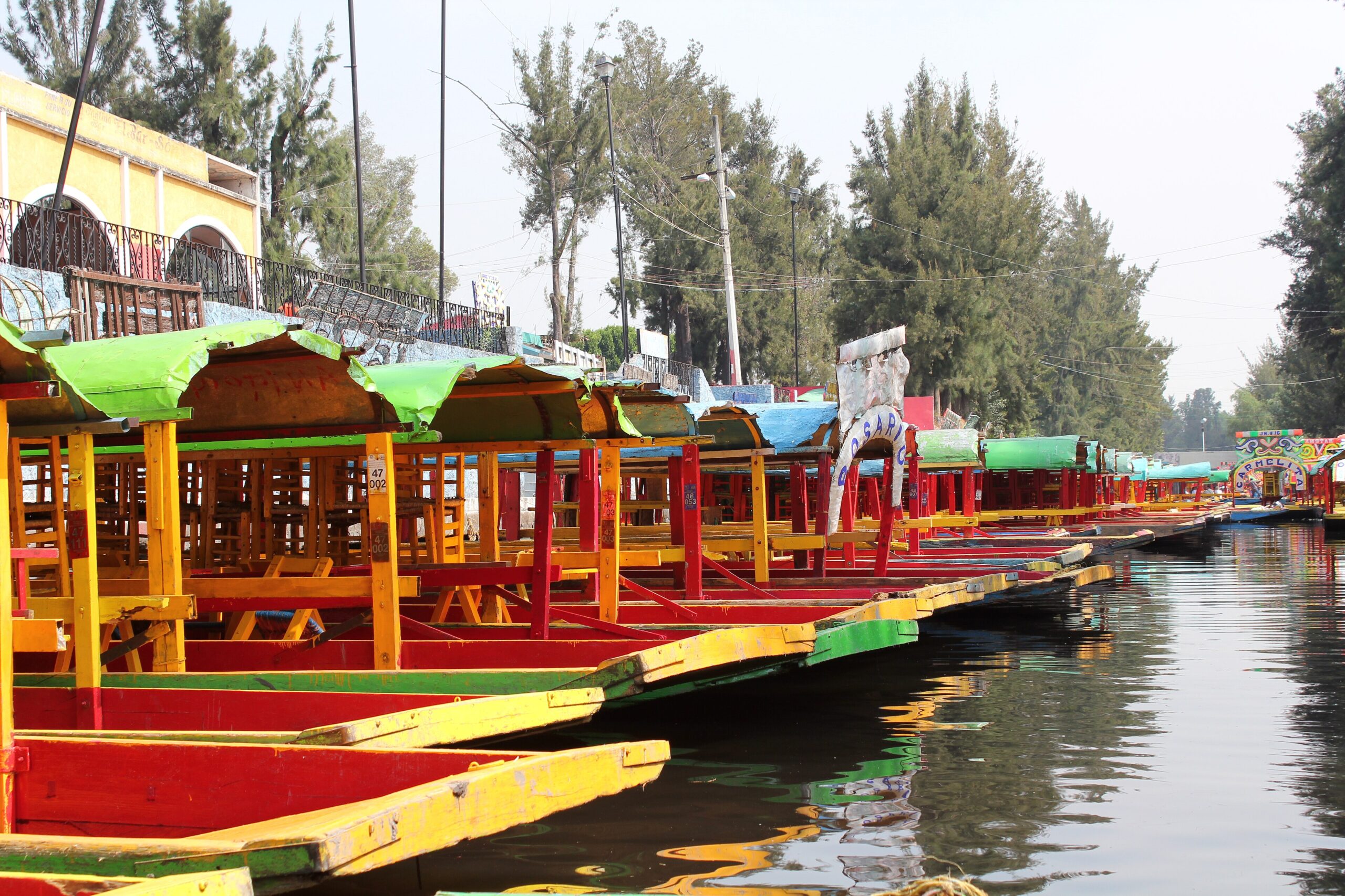Colorful trajinera boats on the canals of Xochimilco