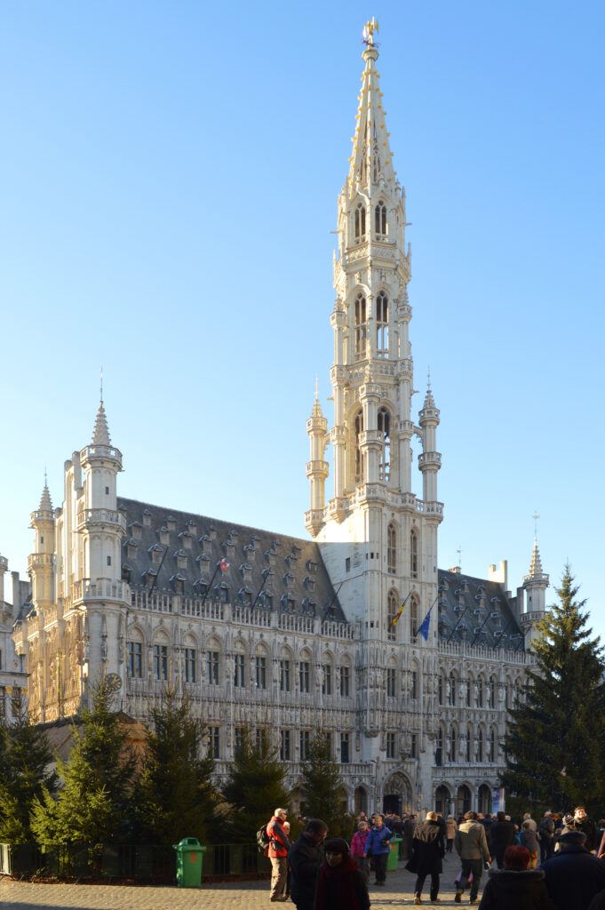 Brussels Town Hall with Christmas trees during the Winter Wonders market