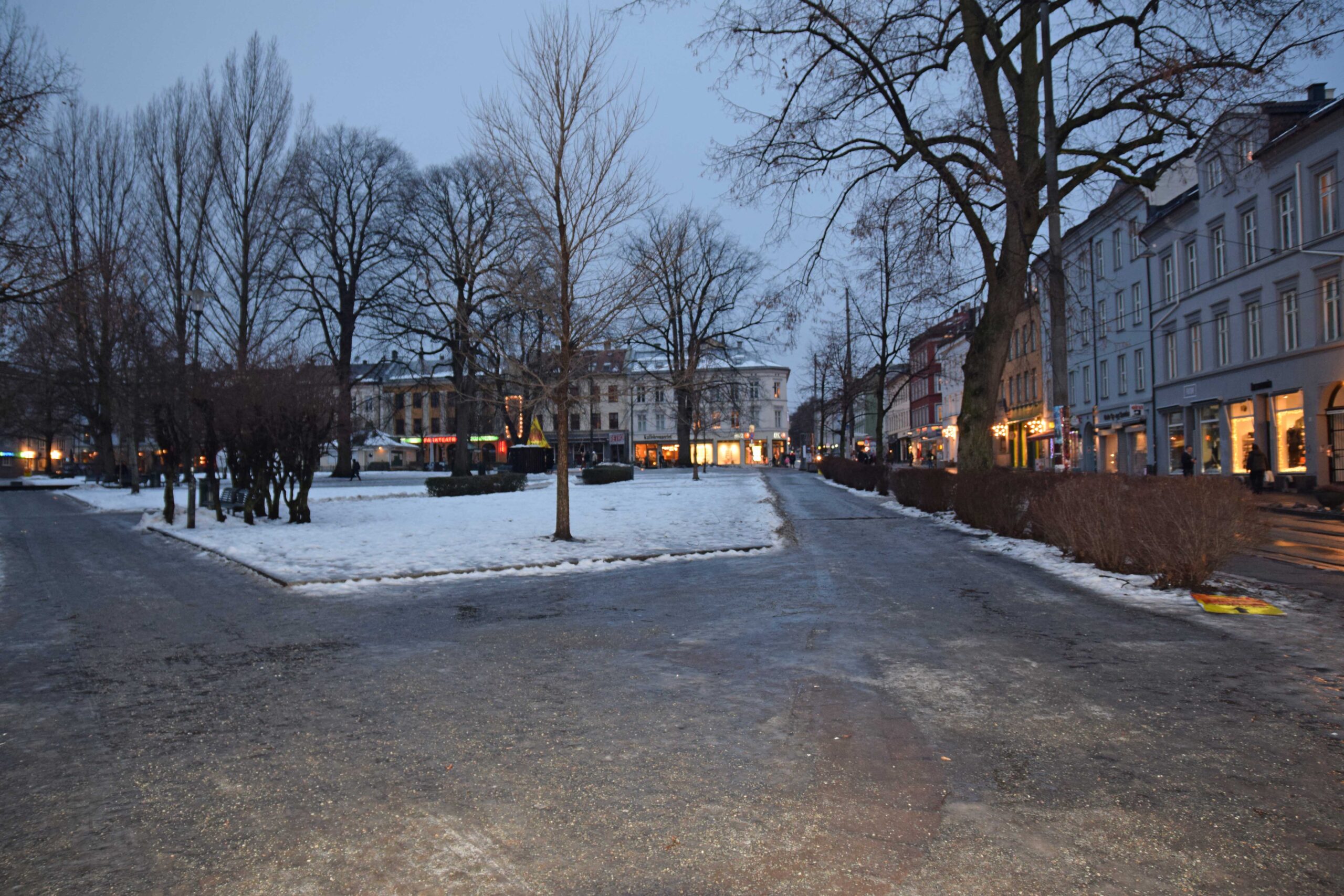 Olaf Ryes plass in Grünerløkka Oslo at winter dusk