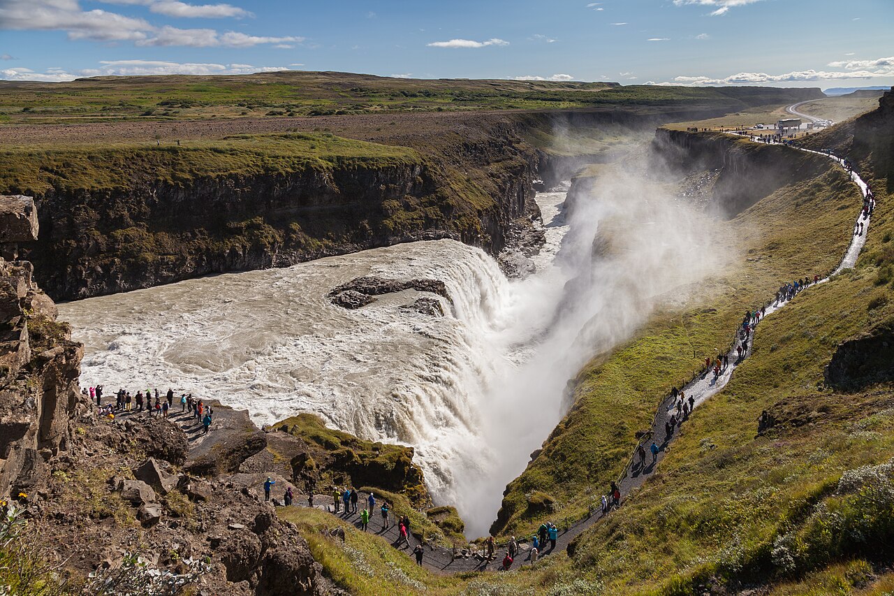 Gullfoss waterfall plunging into its canyon in Iceland