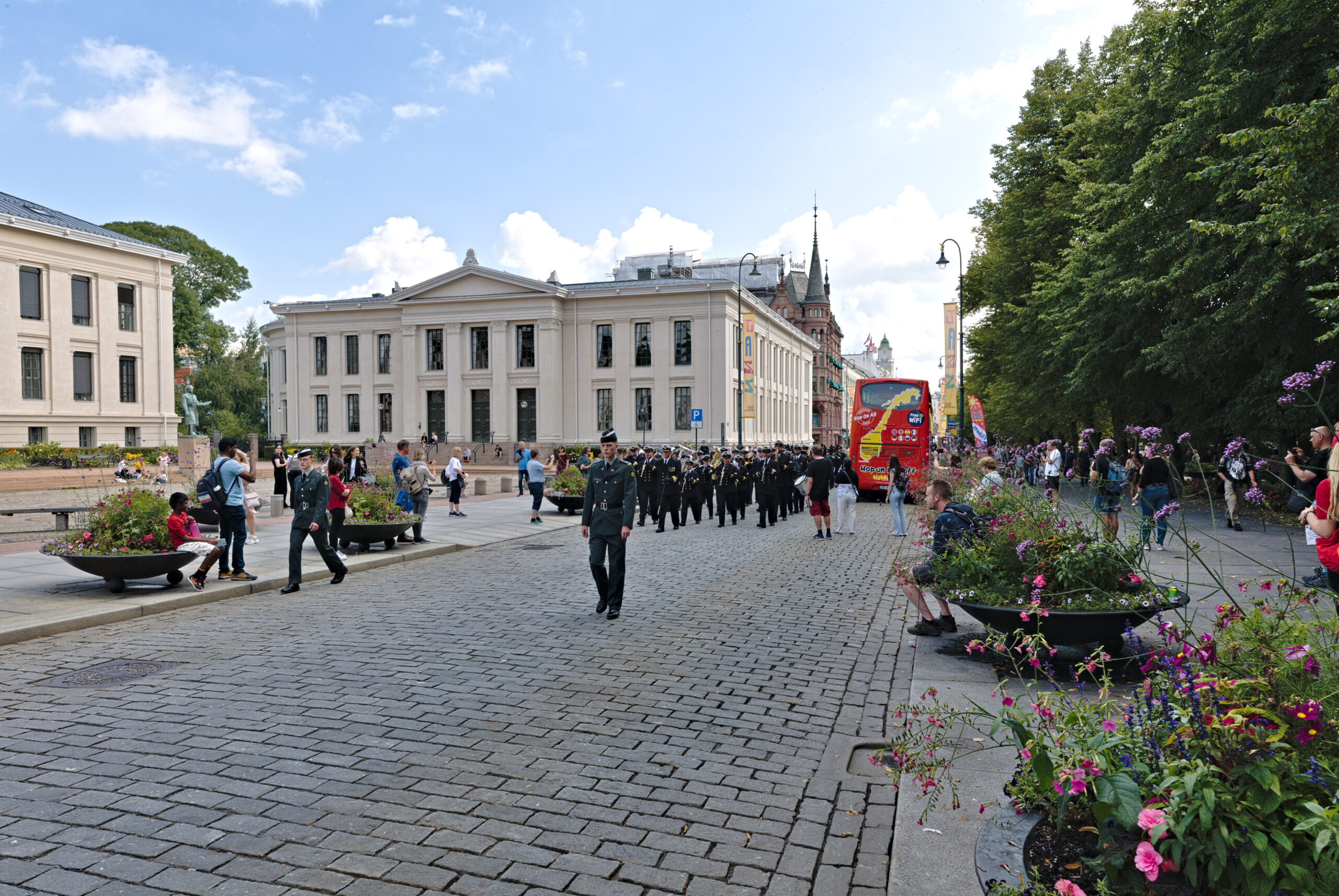 Royal guards marching down Karl Johans gate in central Oslo