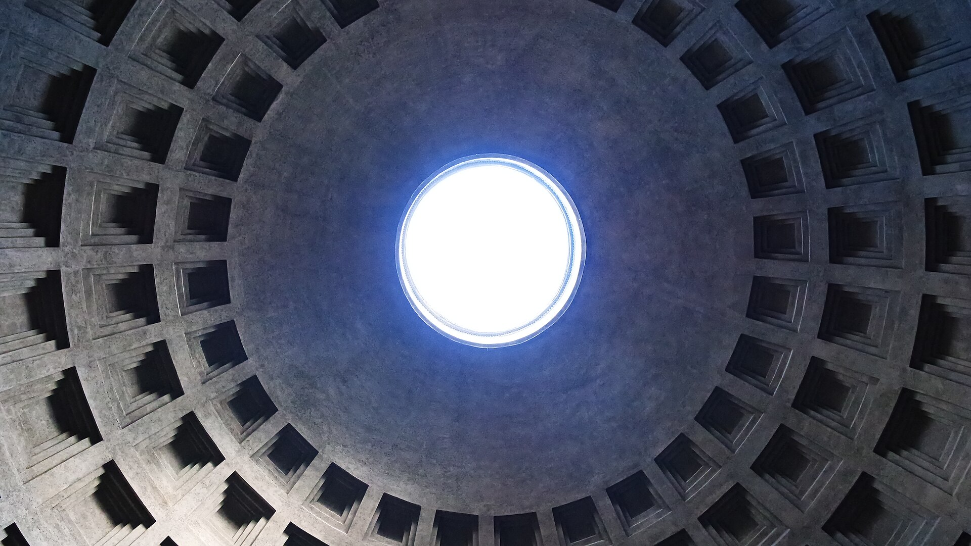 Looking up at the oculus in the dome of the Pantheon, Rome