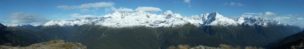 Snowy alpine panorama from the Routeburn Track, Fiordland
